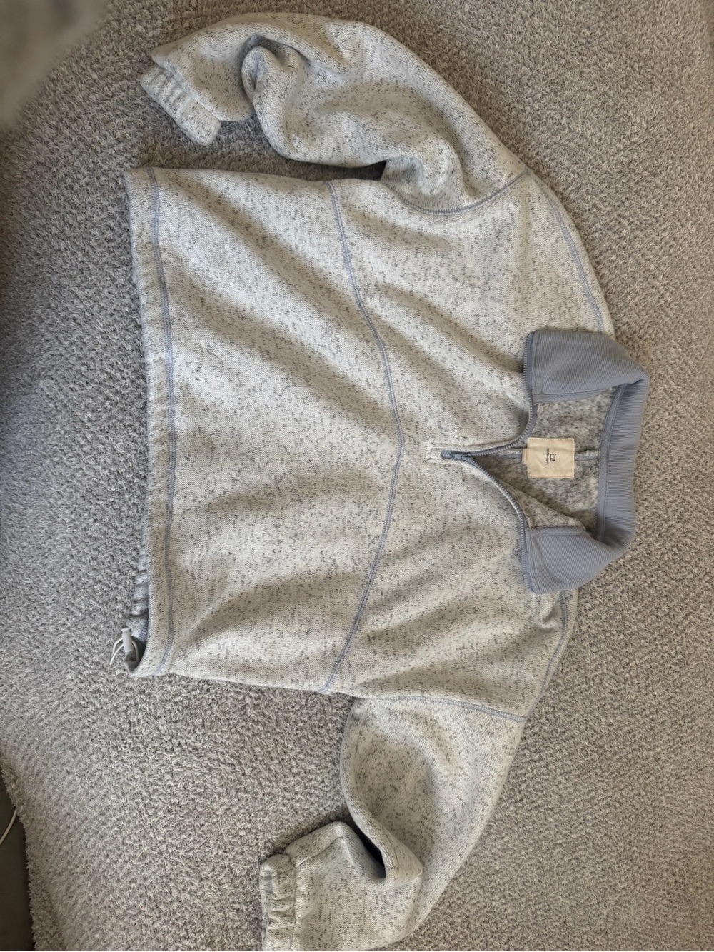 T.J.Maxx Light Gray Heather Pullover Quarter-Zip Sweater with Pale Blue Trim - Picture 3 of 3